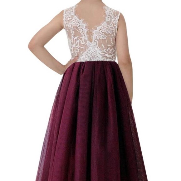 Elegant Lace and Burgundy Kids Dress - Picture 3 of 3